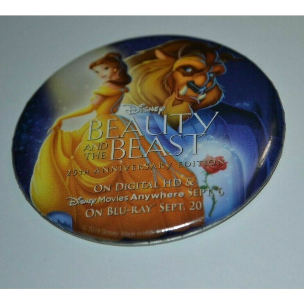 Disney Beauty & The Beast 25th Anniversary Button Pin HTF